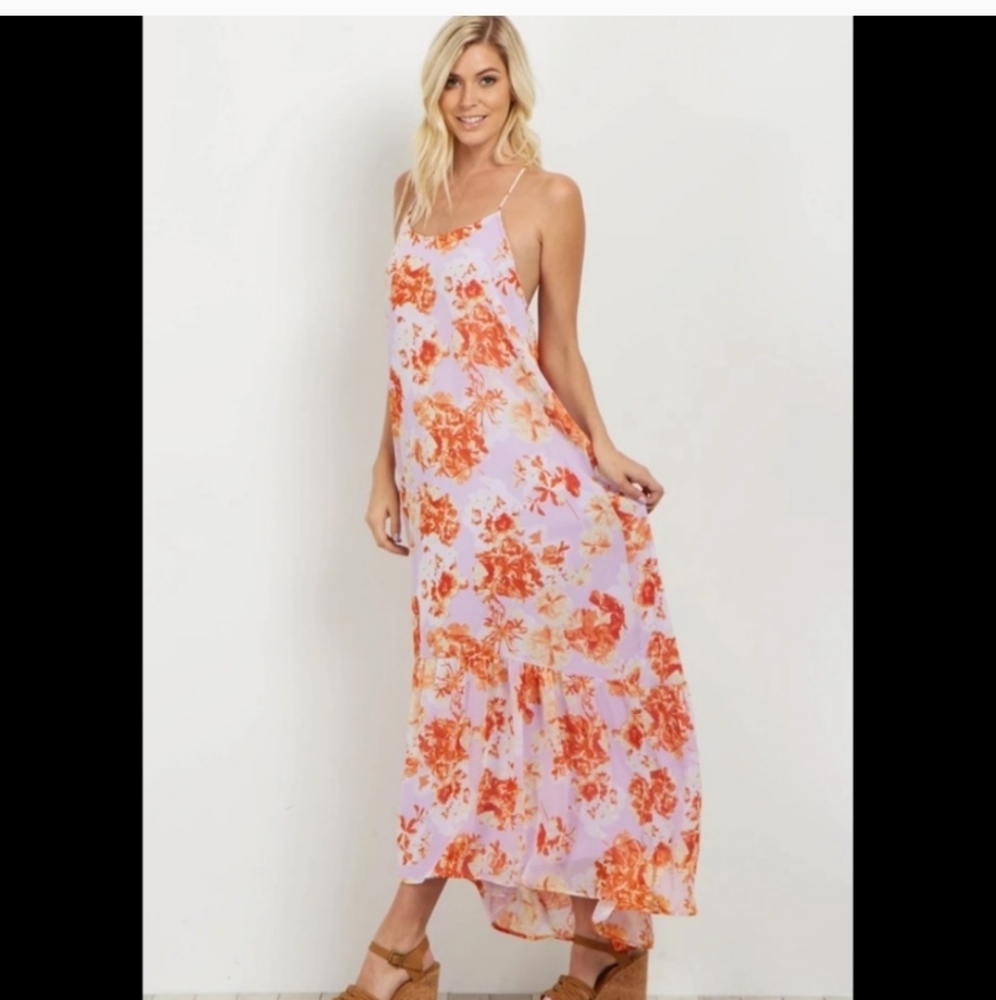 Floral Lavender/Orange Maxi Dress
